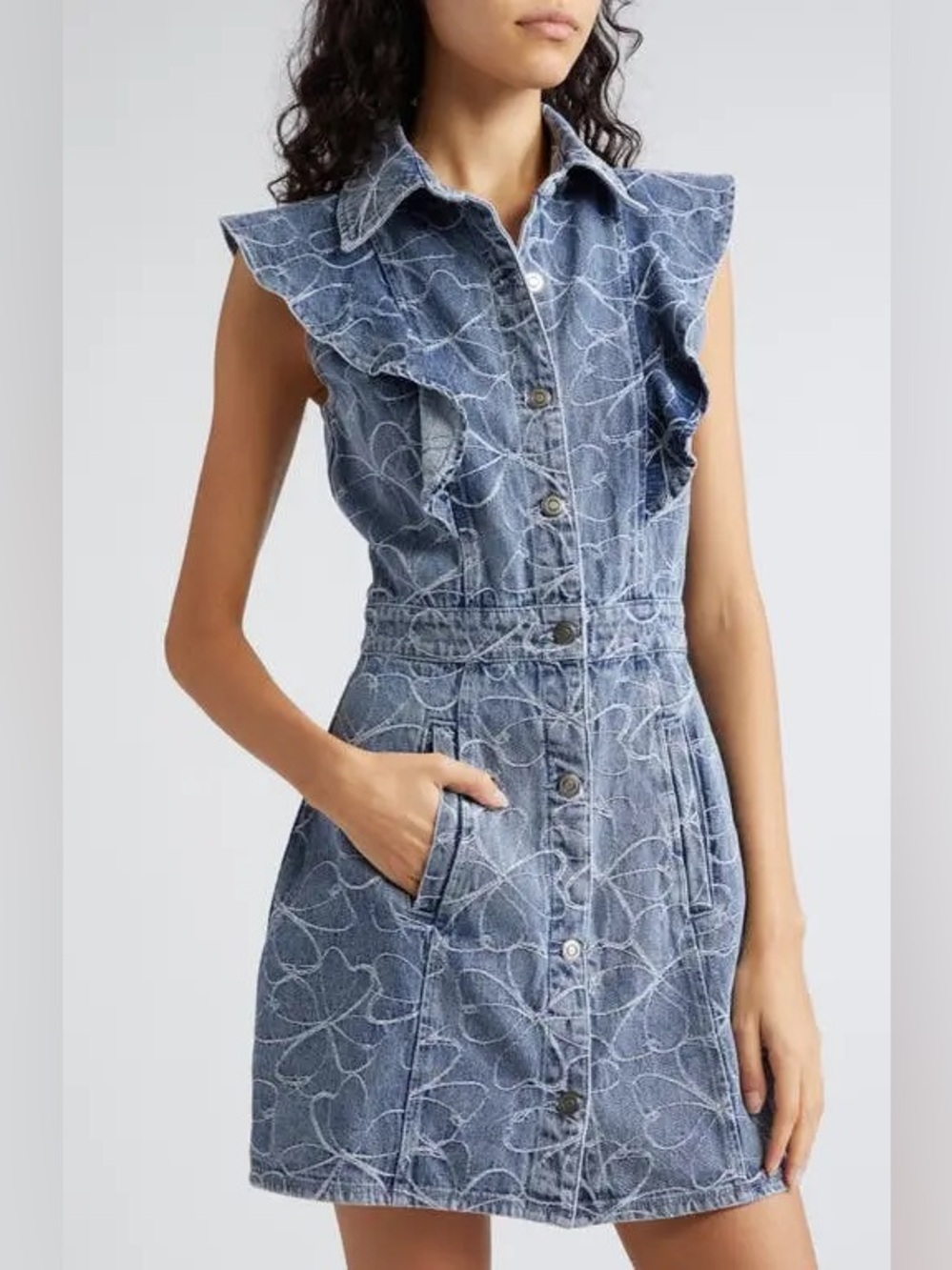 Ramy Brook Marlowe Denim Floral Mini Dress NWT Size 0 XS